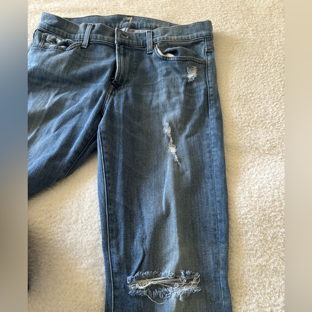 7 For all mankind Men’s Classic Blue Distressed Slimmy Jeans Size 34 - Picture 5 of 13
